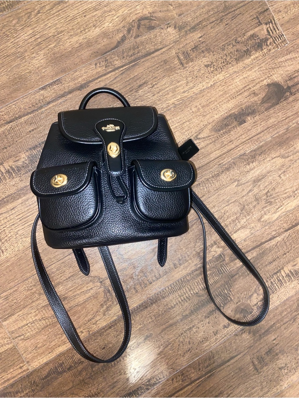 Coach Black Pebbled Leather Mini Backpack with Gold-Tone Hardware - Picture 6 of 7